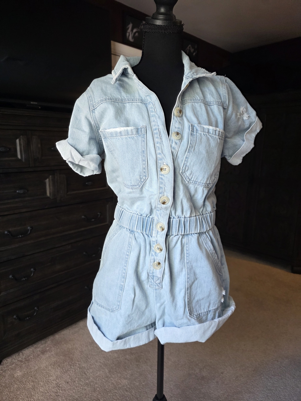 Show Me Your Mumu Light Wash Denim Utility Romper Medium Playsuit Festival